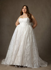 Azazie Demetria Diamond White Ball-Gown Strapless Lace Dress