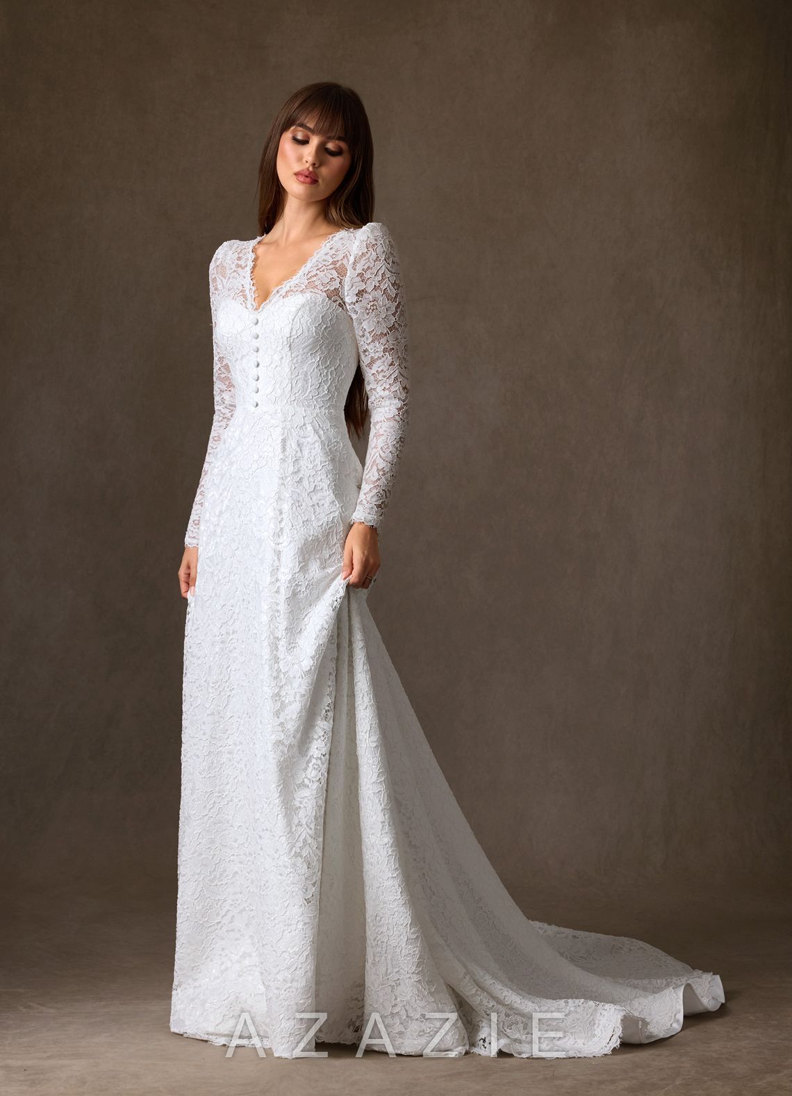 Azazie Kimani Diamond White A-Line Lace Dress diamond_white