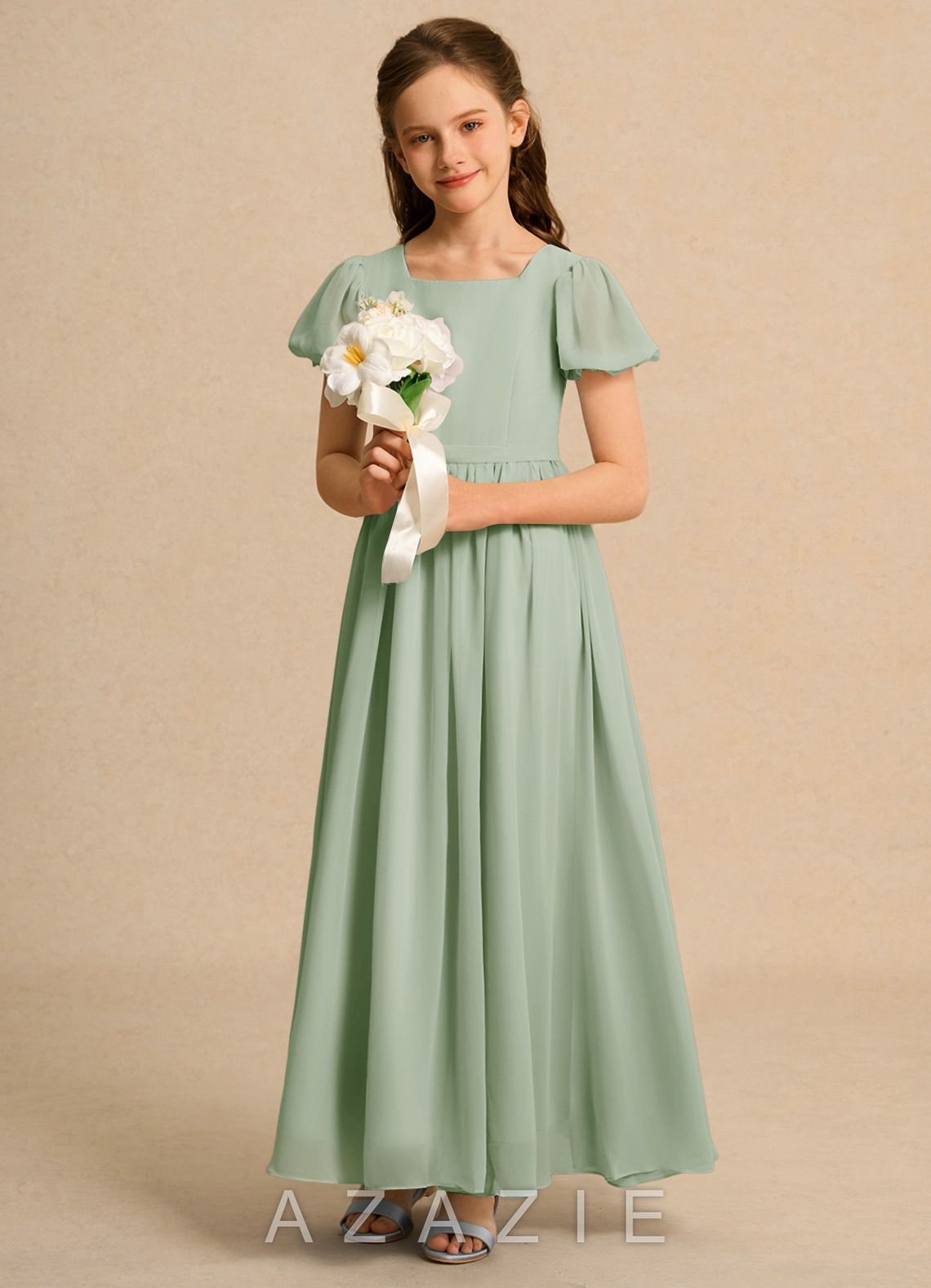 Azazie Joss Dusty Sage A-Line with Sleeves Chiffon Dress dusty_sage