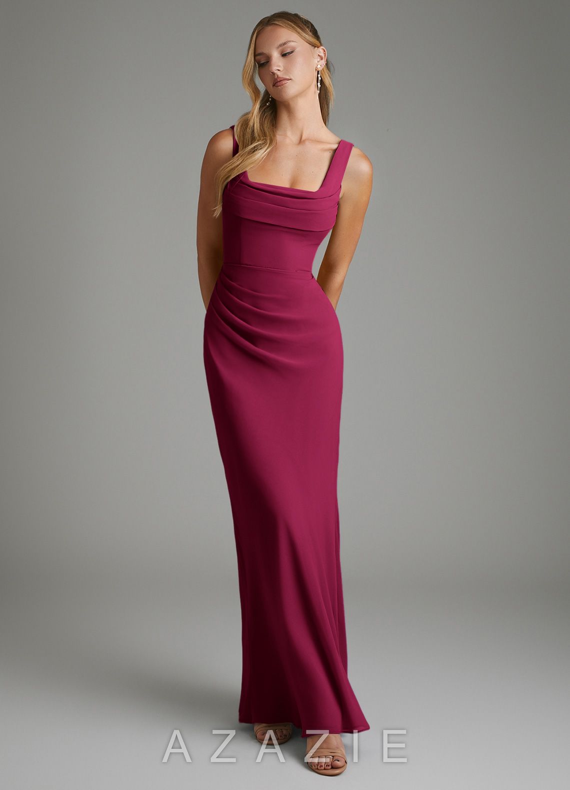 Azazie Asa Burgundy Sheath Corset Chiffon Dress burgundy