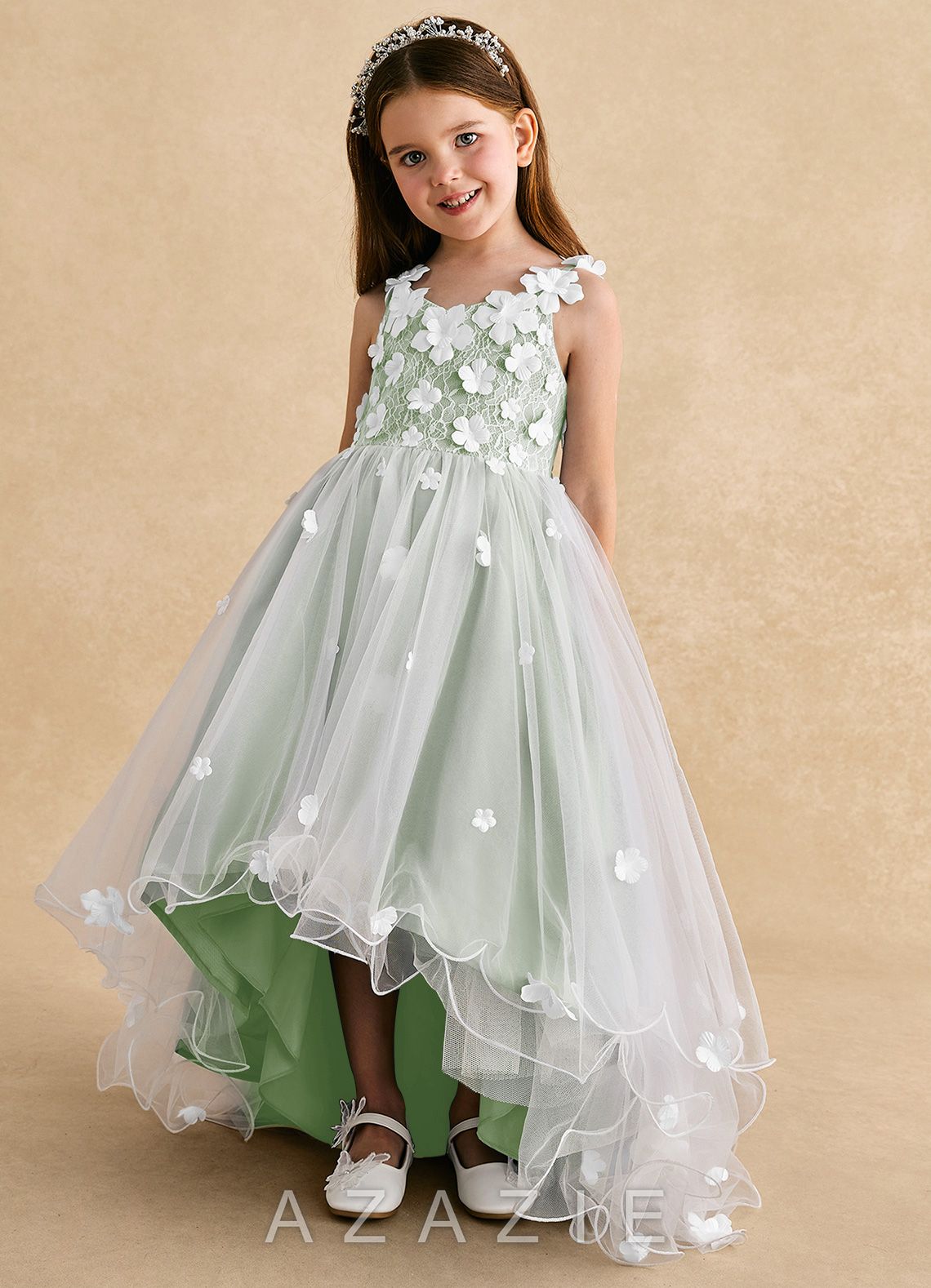 Azazie Celia Dusty Sage A-Line Lace Tulle Dress