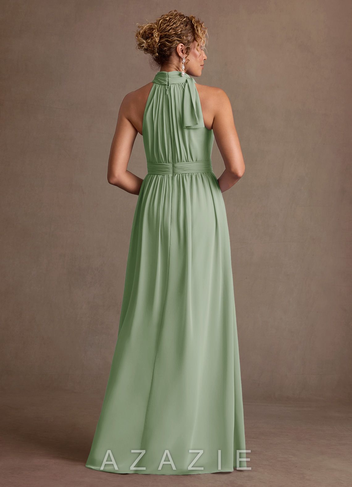 Azazie Antoinette Dusty Sage A-Line Pleated Chiffon Dress dusty_sage