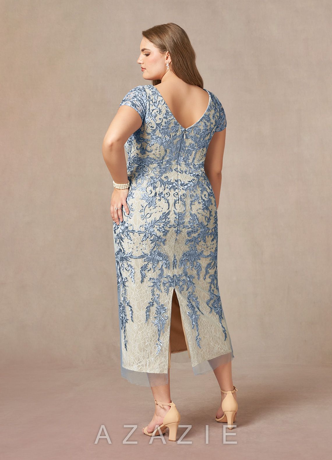 Azazie Alyssum Dusty Blue Sheath Scoop Lace Dress dusty_blue