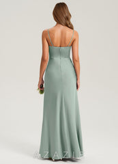 Azazie Lidia Agave Mermaid Side Slit Stretch Satin Dress agave