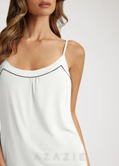 Bamboo Fiber Contrast Piping Cami and Shorts Pajama Set  white