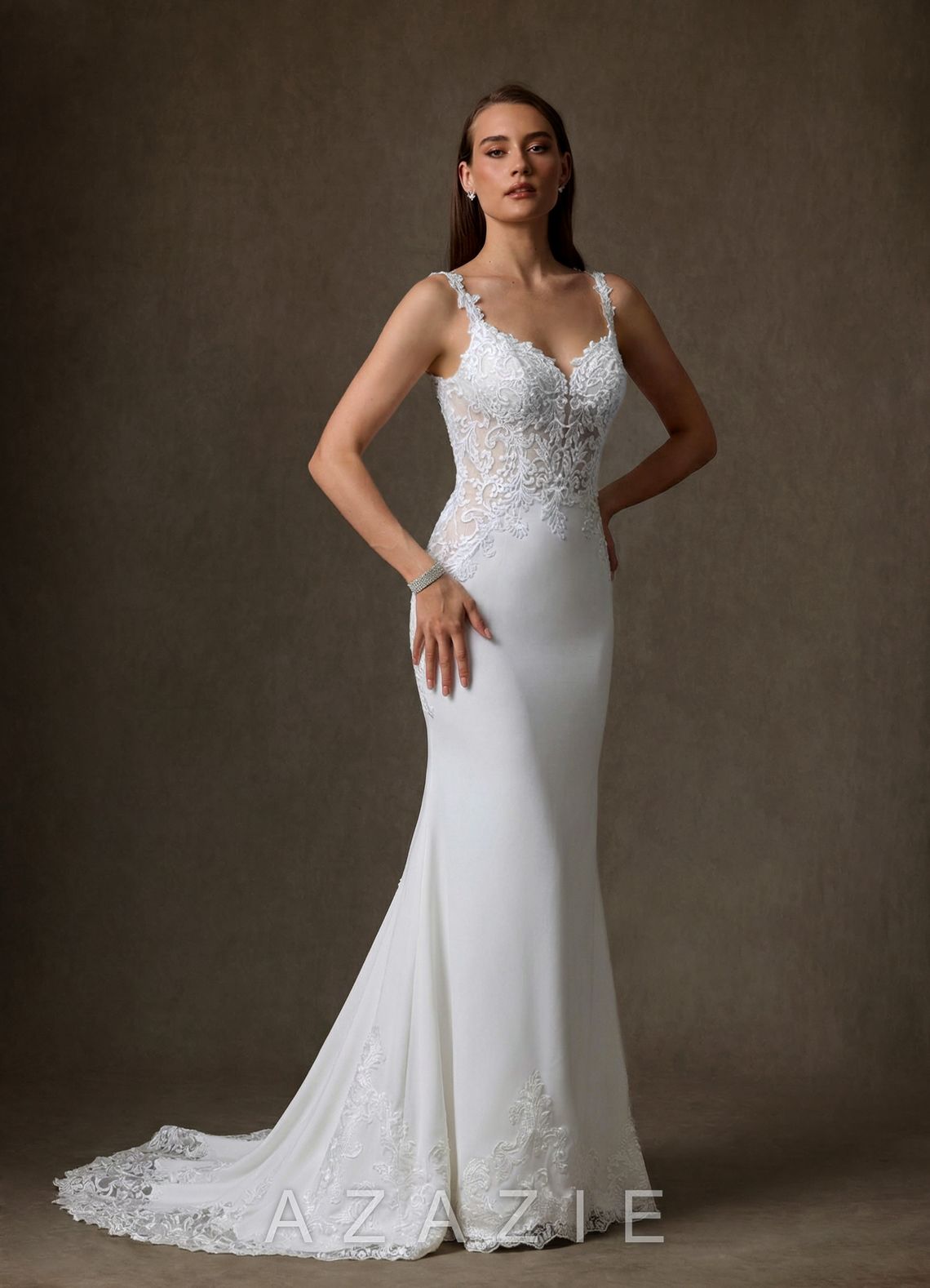 Azazie Isadora Diamond White Mermaid Lace Dress