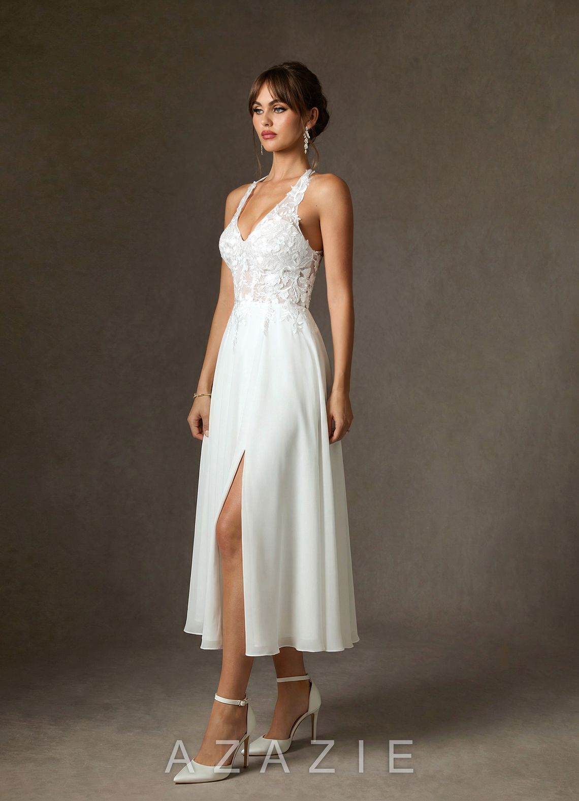 Azazie Sonia Diamond White A-Line Lace Dress diamond_white