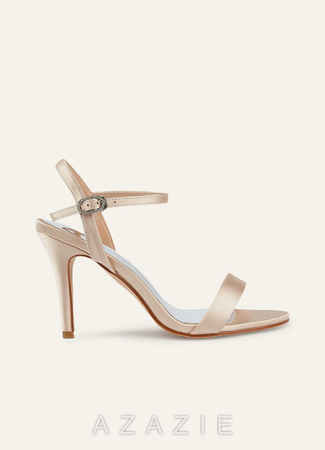 Champagne Satin Ankle Strap High Heels
