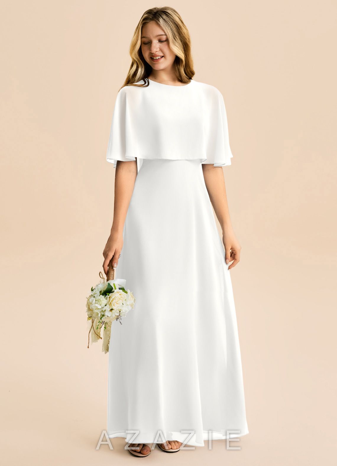 Azazie Maris Junior White A-Line Chiffon Dress white
