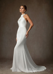 Azazie Tulipa Diamond White Sheath High Neck Stretch Satin Dress diamond_white