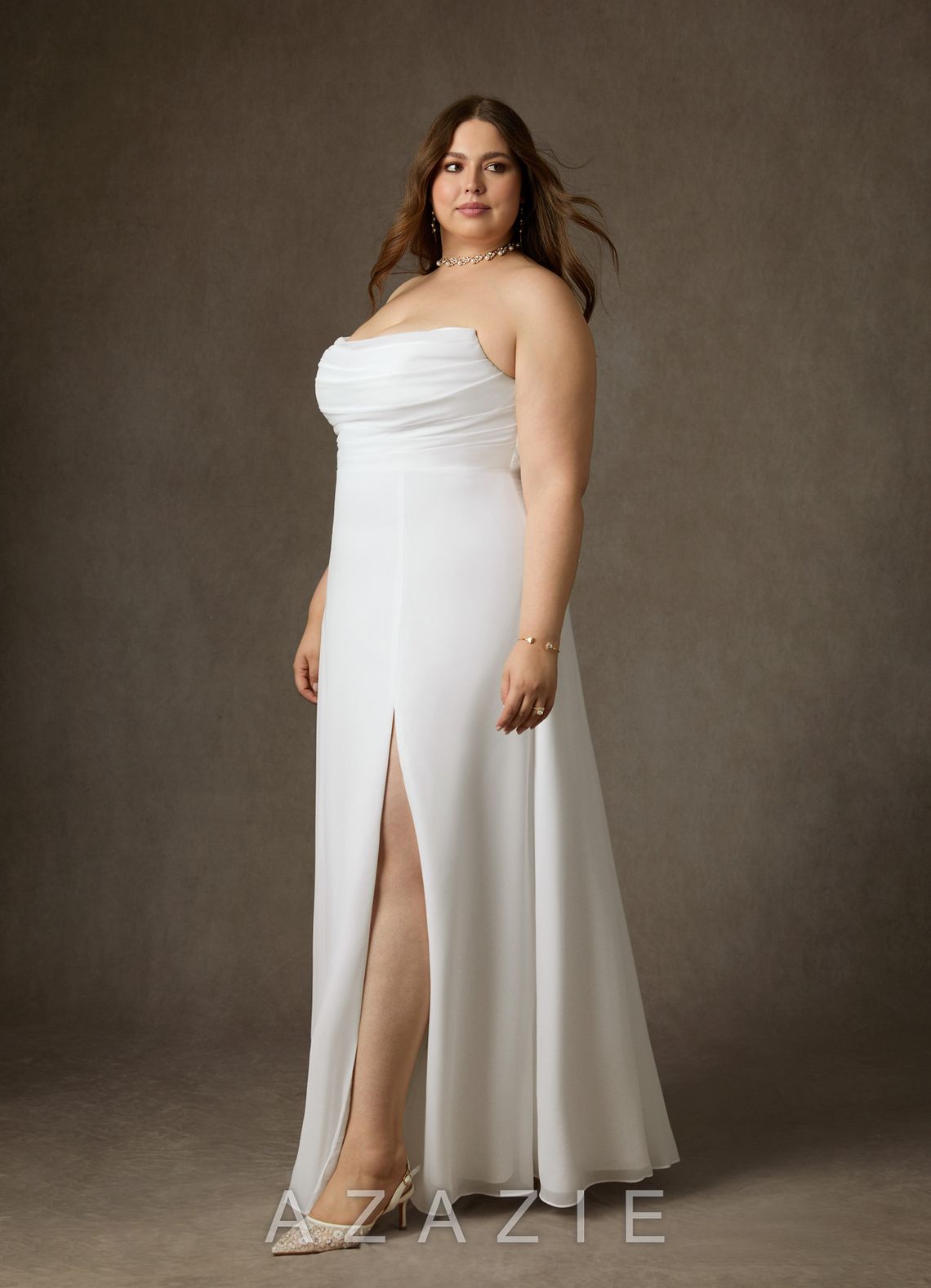 Azazie Camryn Diamond White A-Line Strapless Chiffon Dress