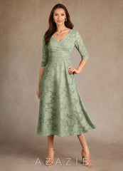 Azazie Durant Agave A-Line Pleated Floral Burnout Dress agave