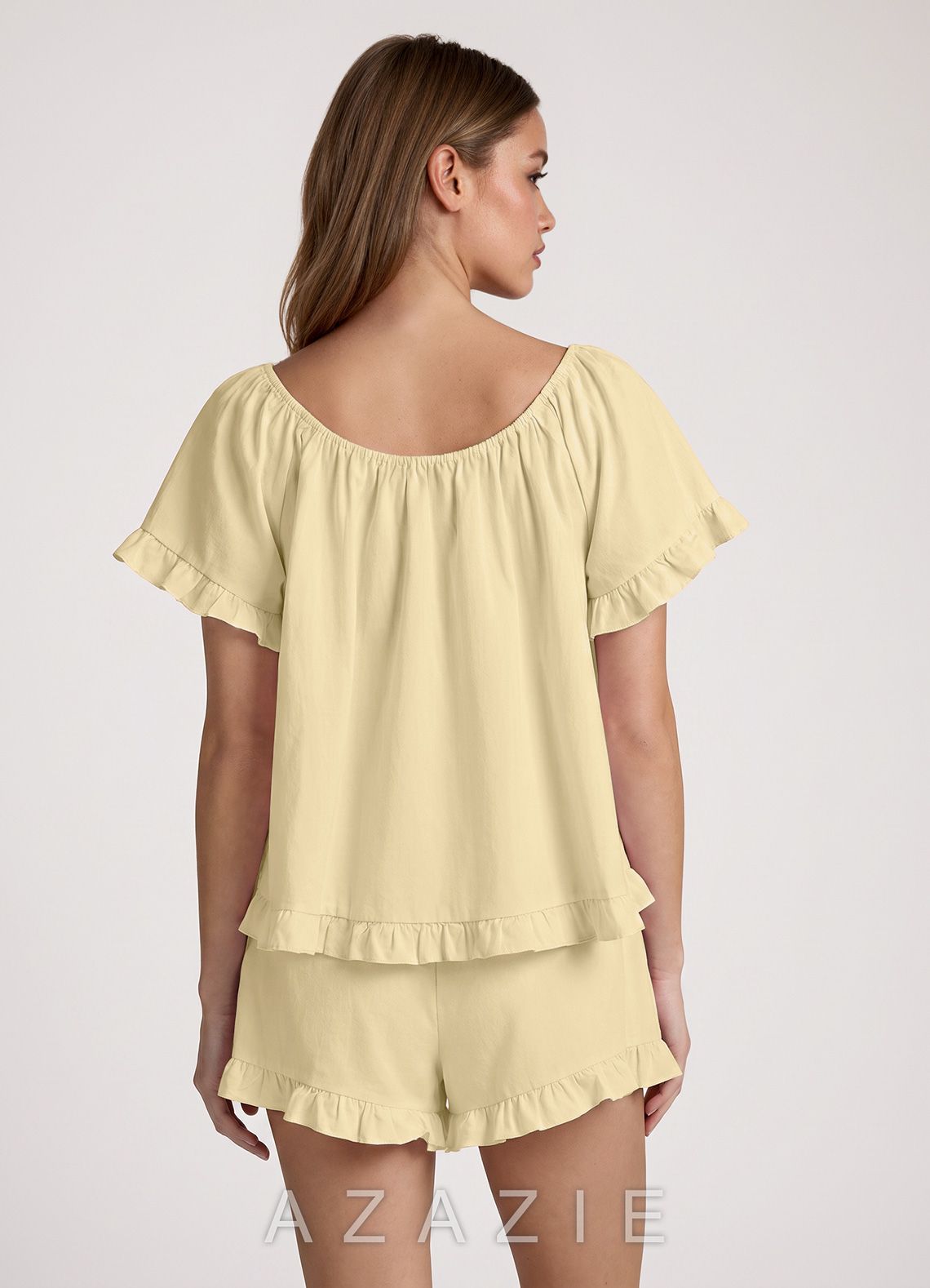 Ruffled Bow Short Sleeve Cotton Pajama Set