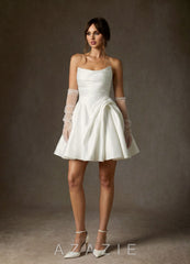 Azazie Granville Diamond White Ball-Gown Strapless Satin Dress
