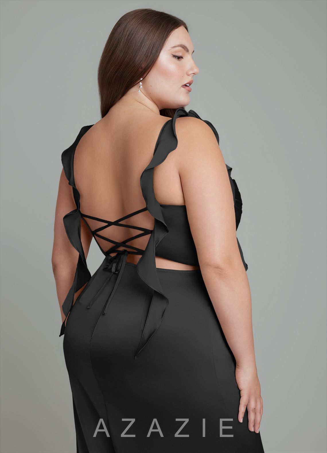 Azazie Jessamine Black Sheath Corset Stretch Satin Dress black