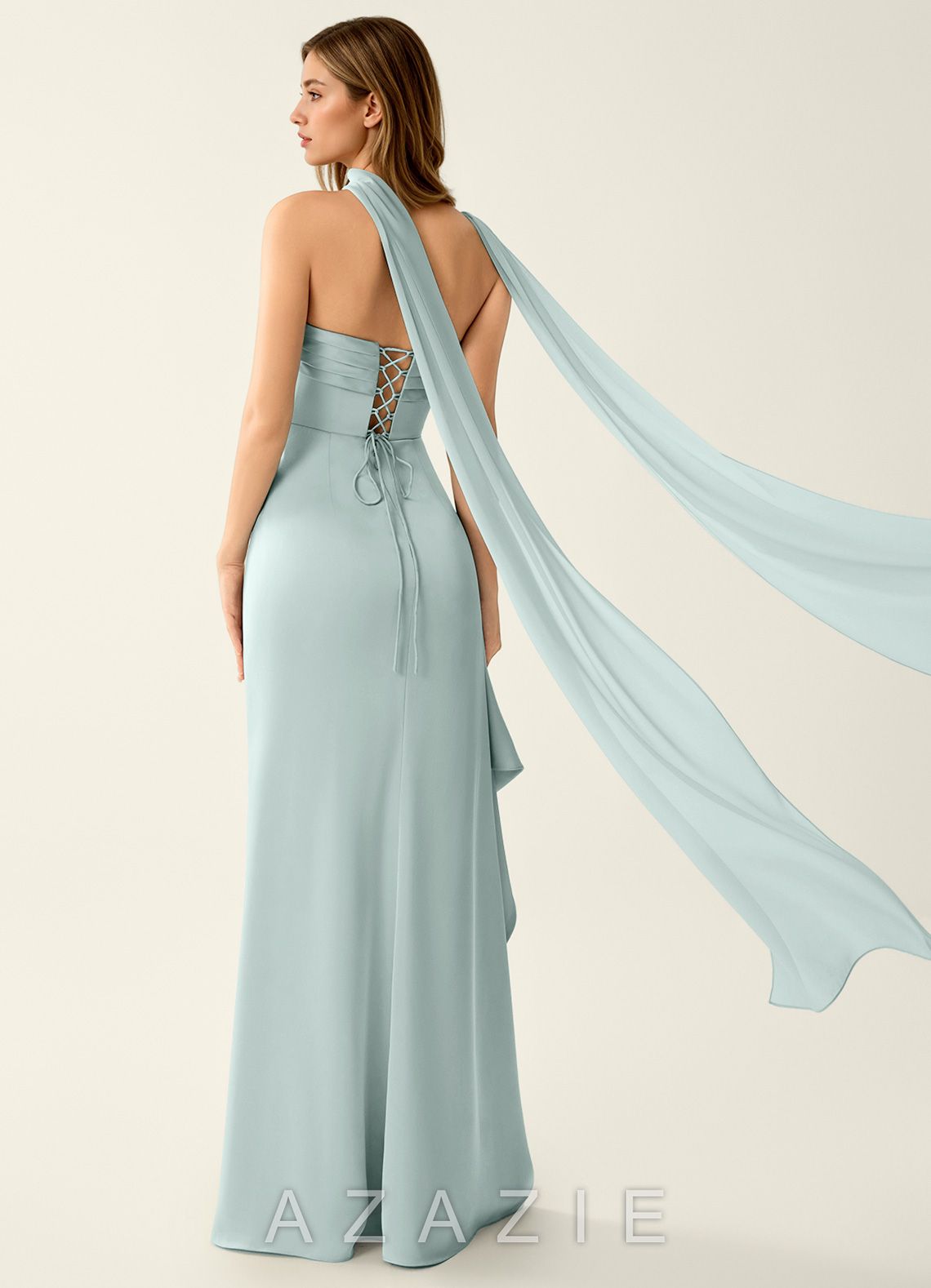 Esperanza Mist Satin Sparkly Lace Up Back Summer Dress