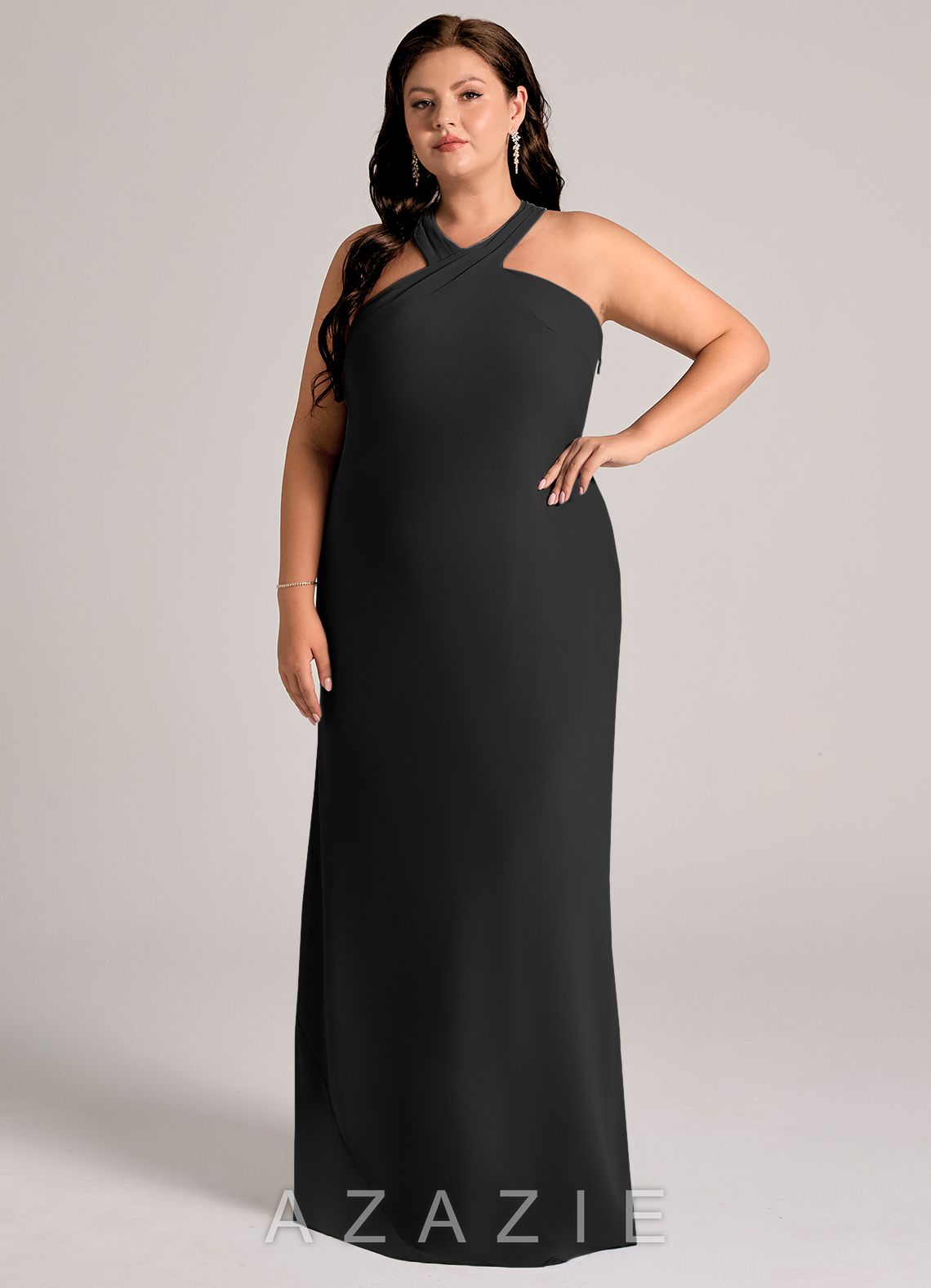 Azazie Doretta Black Mermaid Pleated Chiffon Dress black