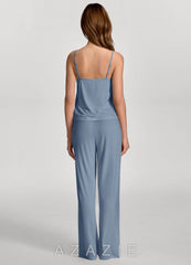 Soft Rayon Lace Trim Cami & Wide-Leg Pants Pajama Set  dusty_blue