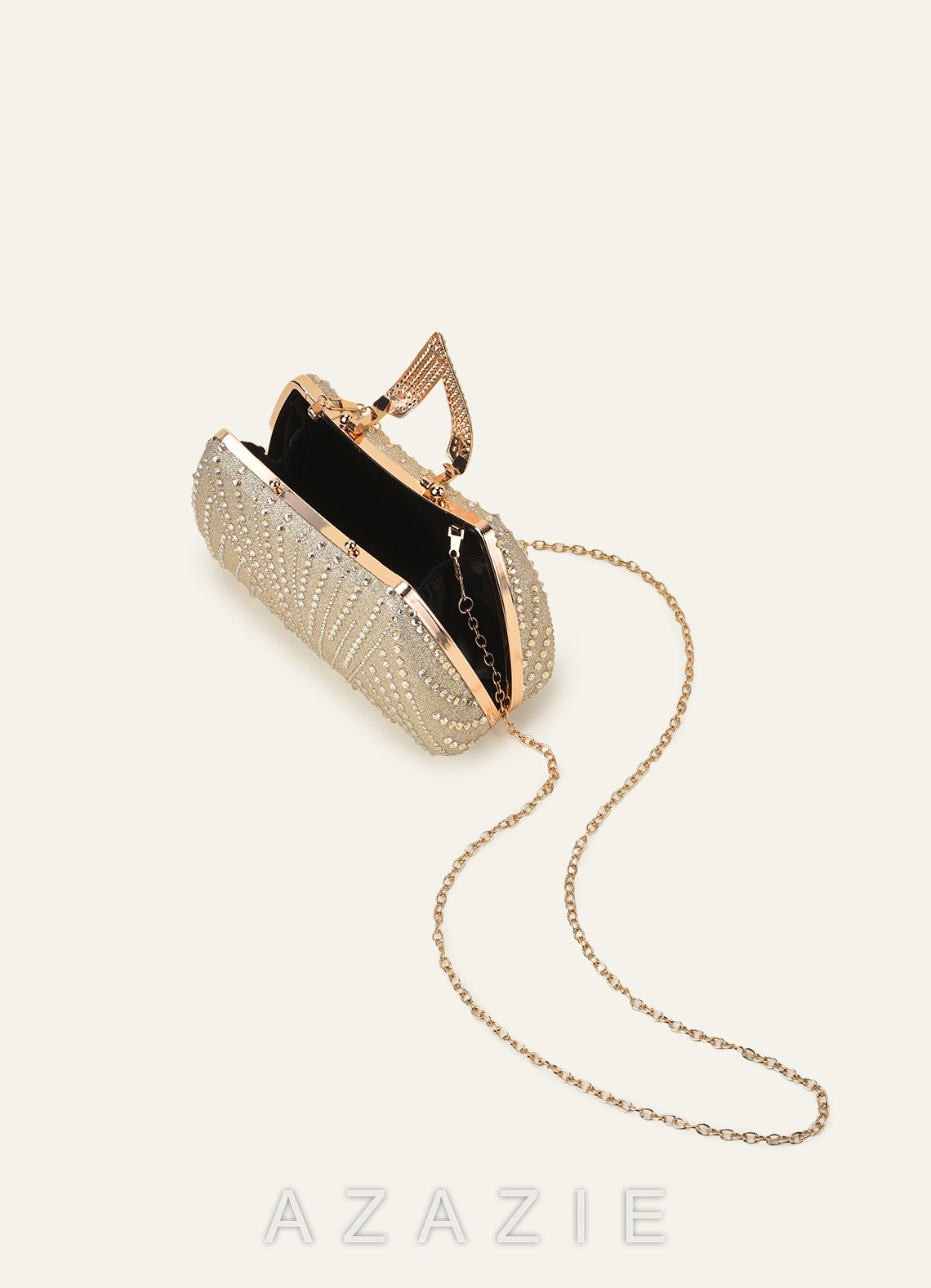 Crystal Embellished Clutch Bag with Dual Detachable Chain Straps