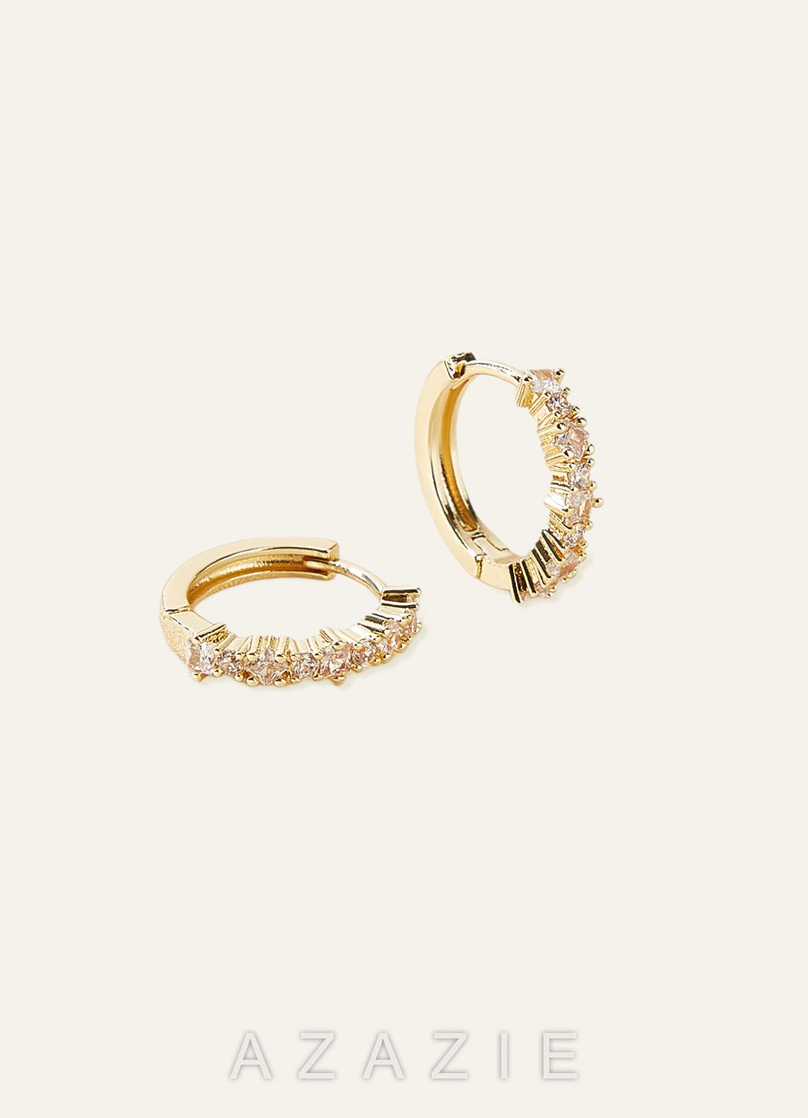 Rhinestone Huggie Hoop Earrings  gold
