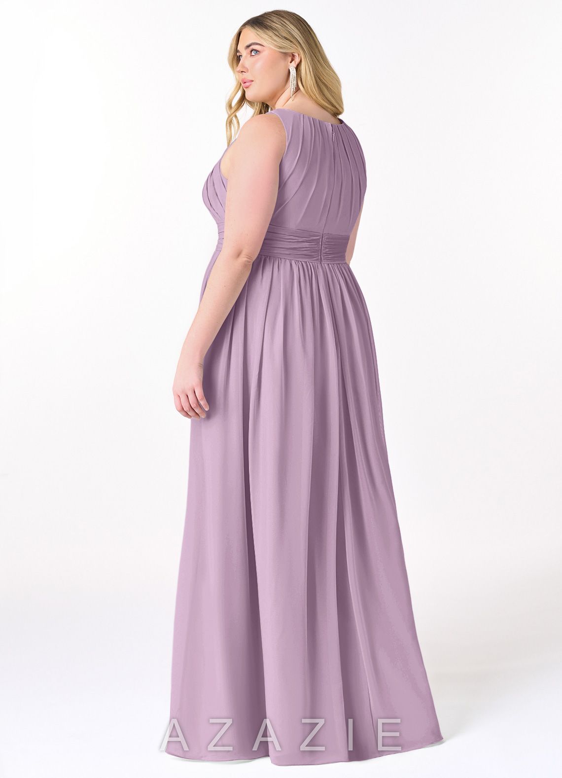 Azazie Harper Wisteria A-Line Pleated Chiffon Dress wisteria
