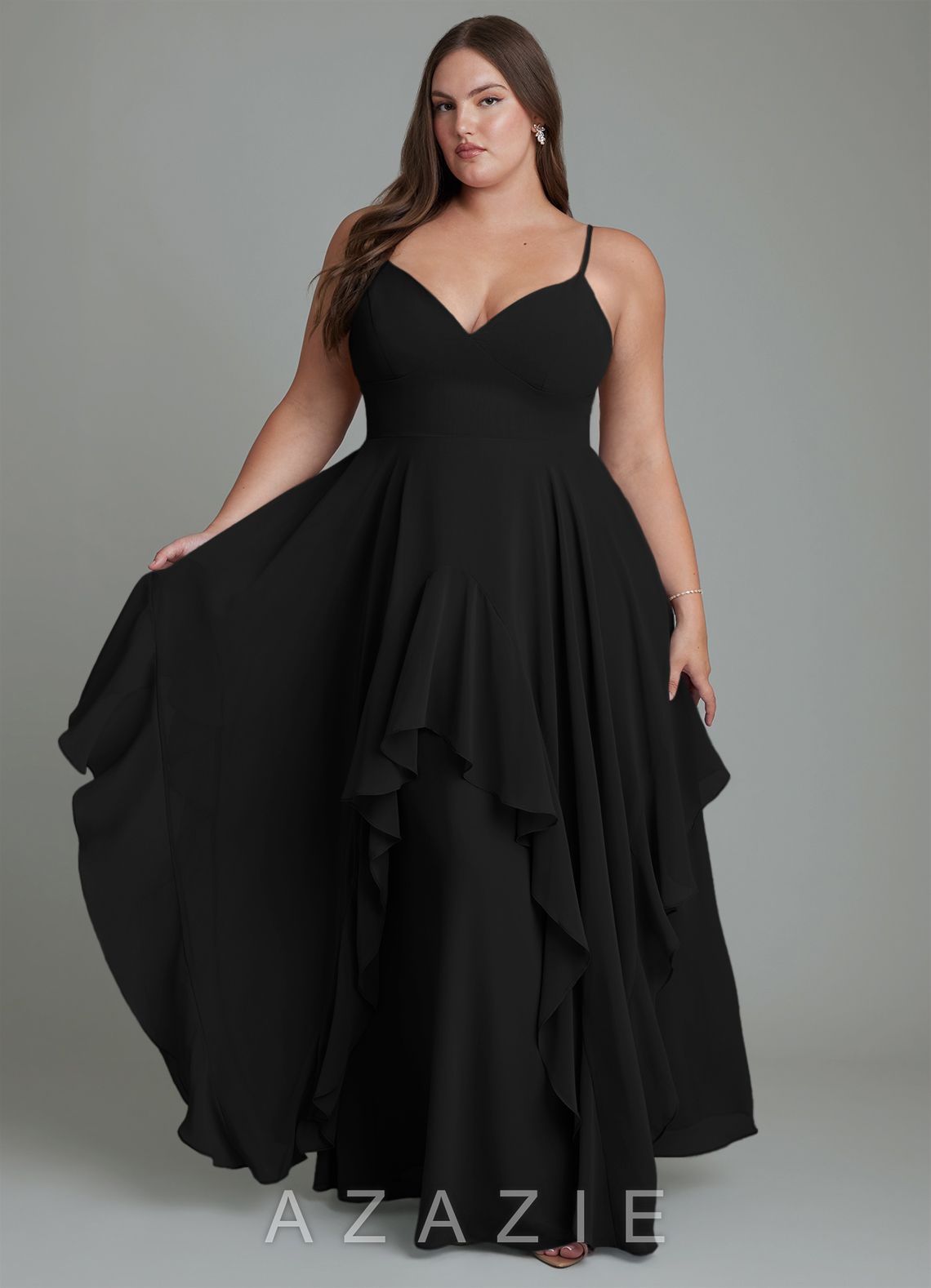 Azazie Zaina Black A-Line Chiffon Dress black