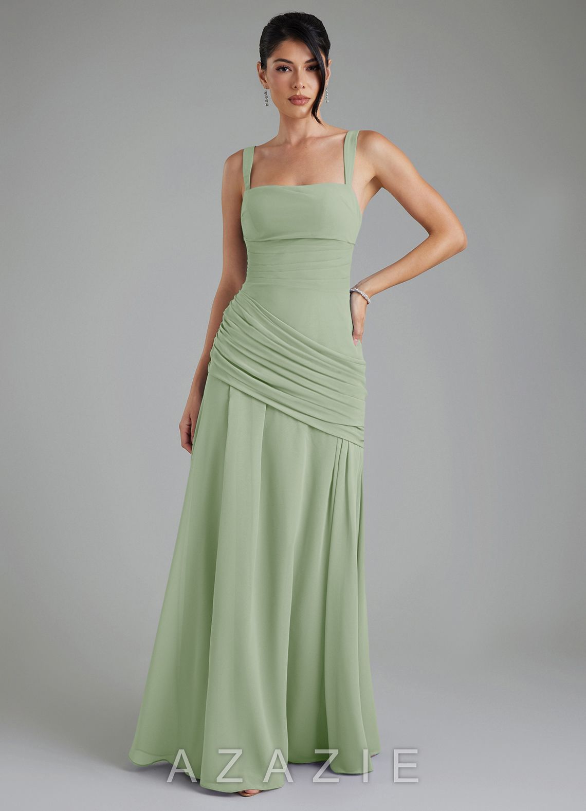 Azazie Toya Dusty Sage A-Line Corset Chiffon Dress