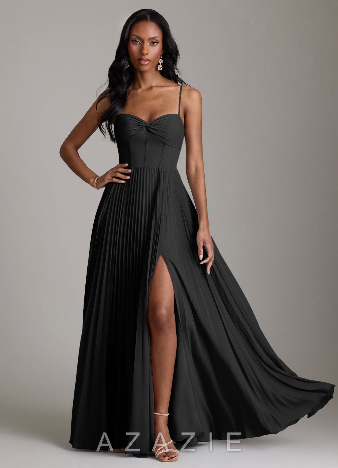 Azazie Akiko Black A-Line Sweetheart Neckline Chiffon Dress black