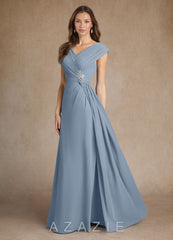 Azazie Bronson Dusty Blue A-Line Pleated Chiffon Dress dusty_blue