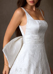 Azazie Cheyenne Diamond White A-Line with Pockets Floral Jacquard Dress diamond_white