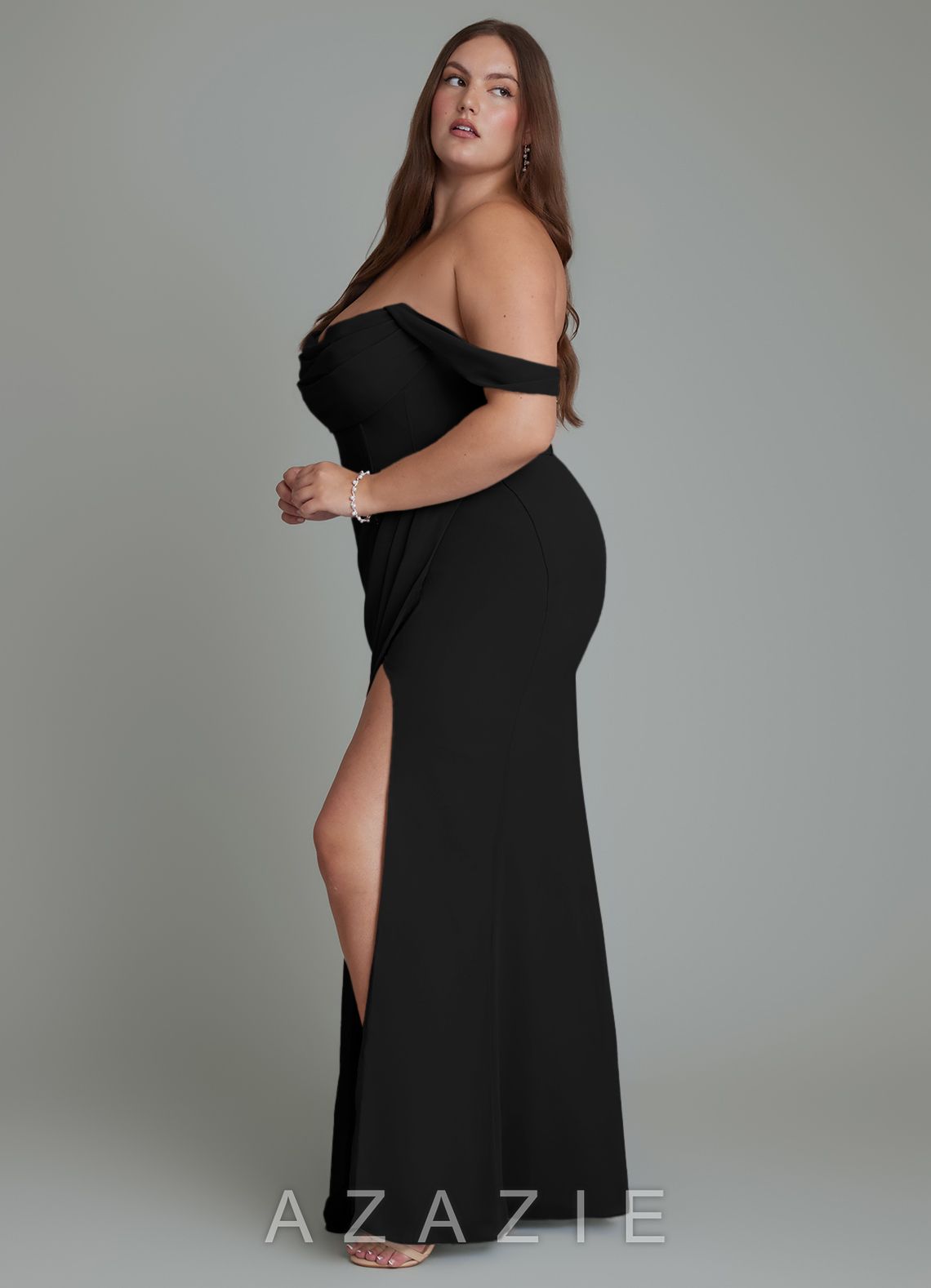 Azazie Johana Black Mermaid Off the Shoulder Chiffon Convertible Dress black
