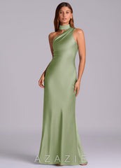 Azazie Seona Dusty Sage Mermaid One Shoulder Stretch Satin Dress
