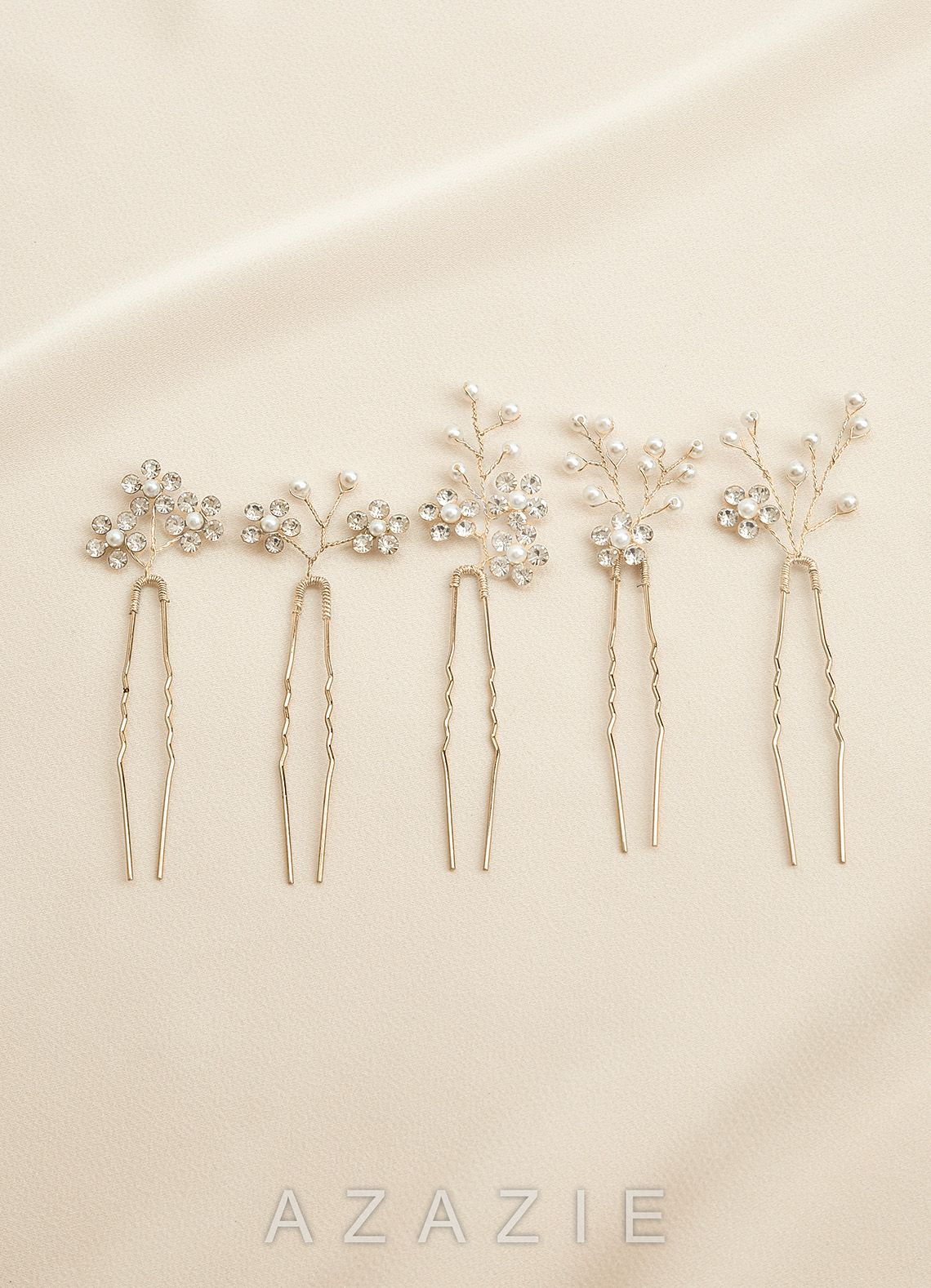 Rhinestone Floral Cluster Hairpin Set  gold