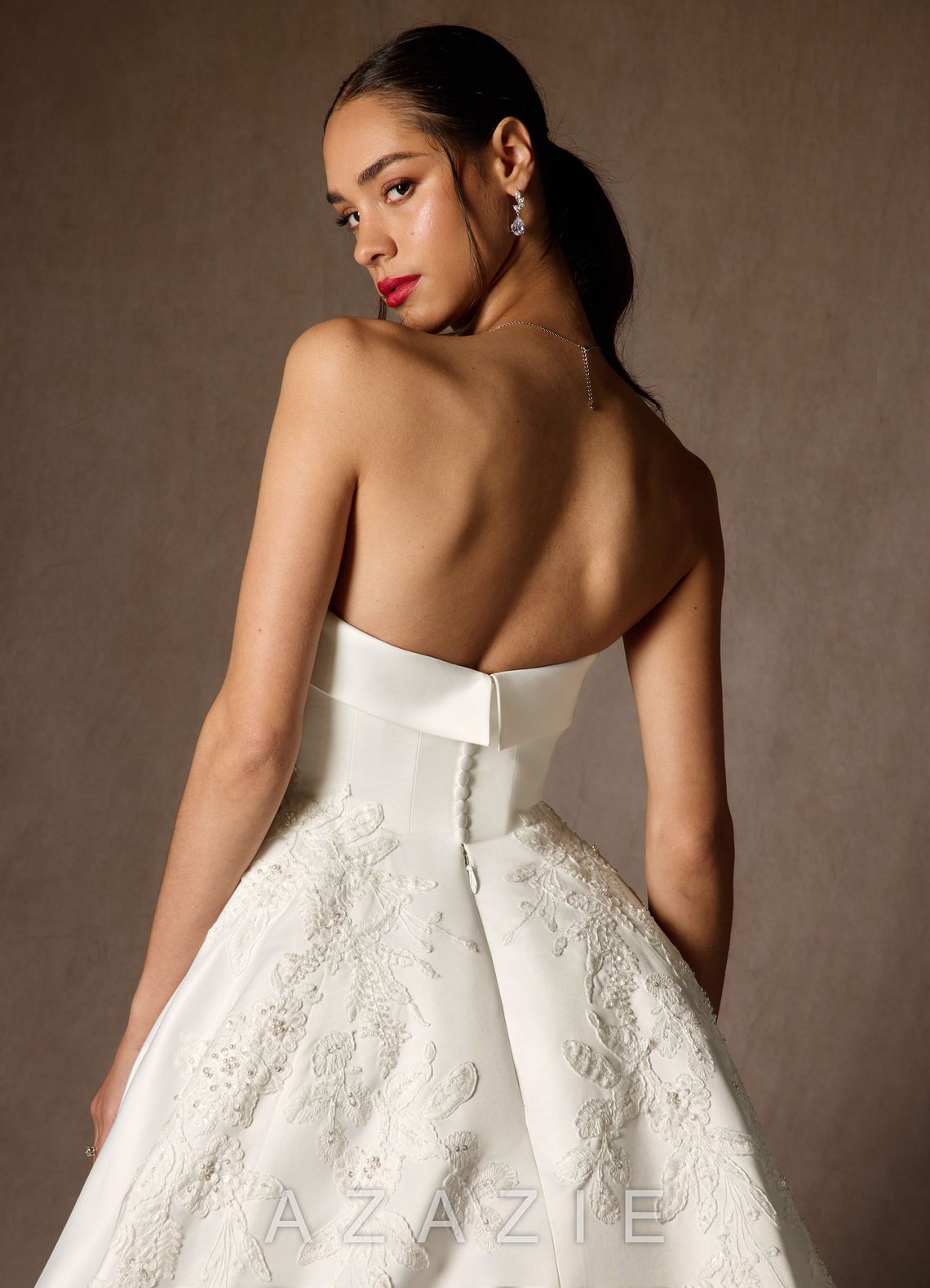 Azazie Fernanda Diamond White Ball-Gown Strapless Satin Dress diamond_white