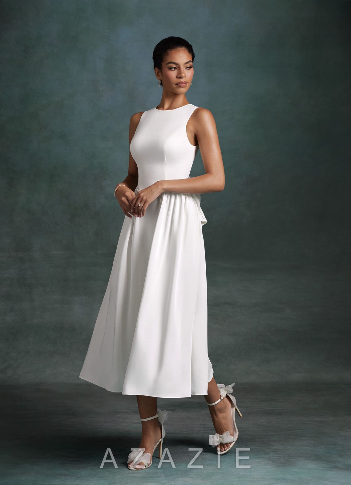 Azazie Maeve Diamond White A-Line with Pockets Crepe Back Satin Dress diamond_white