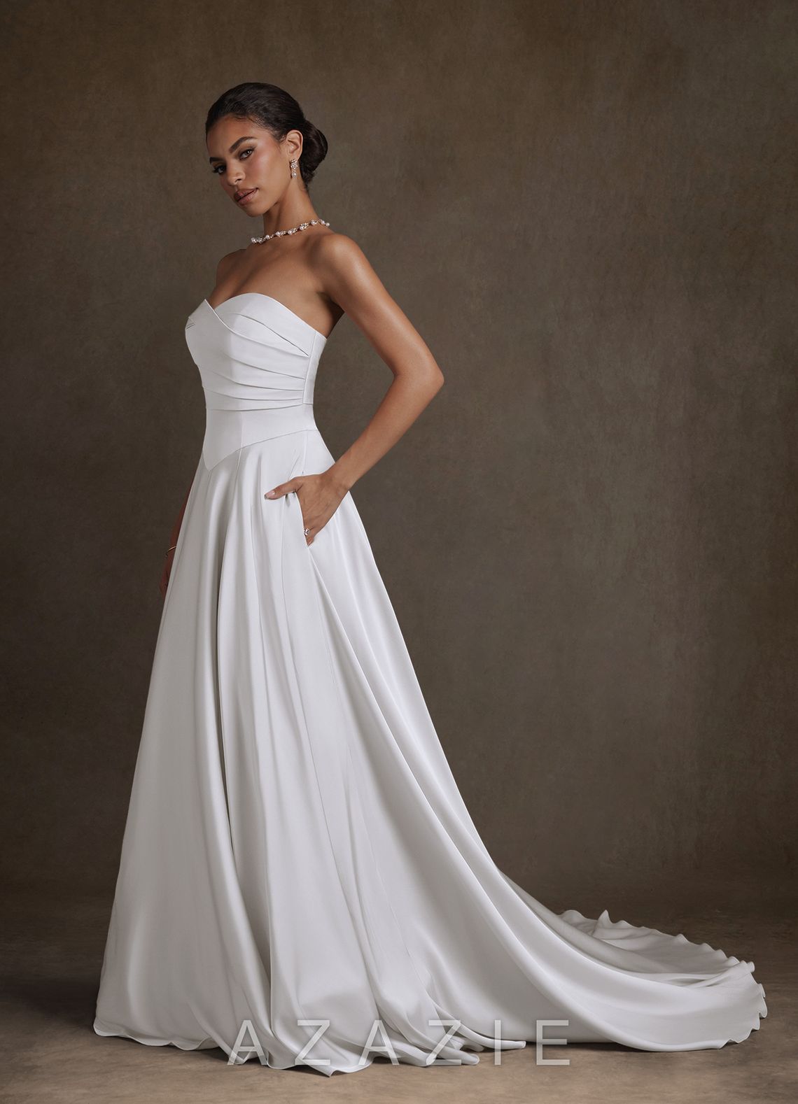 Azazie Alta Diamond White A-Line Strapless Stretch Satin Dress diamond_white