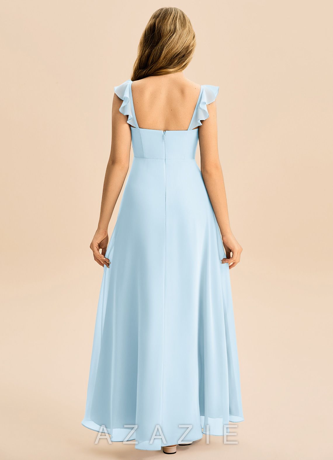 Azazie Mavie Junior Sky Blue A-Line Sweetheart Neckline Chiffon Dress sky_blue