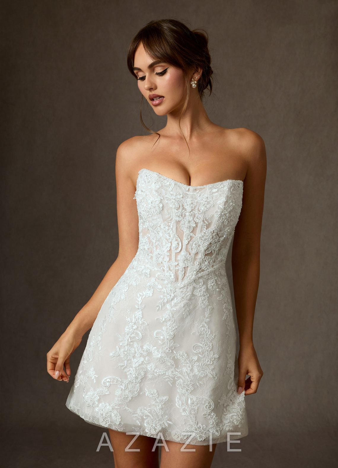 Azazie Winter Diamond White A-Line Strapless Lace Dress diamond_white