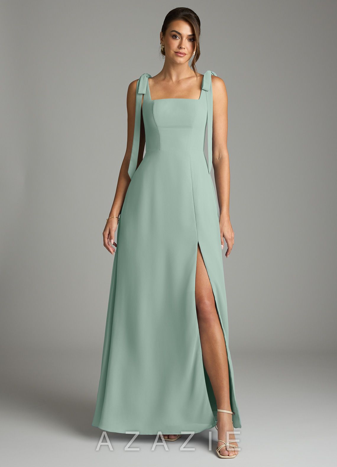 Azazie Debra Agave A-Line with Pockets Chiffon Convertible Dress agave