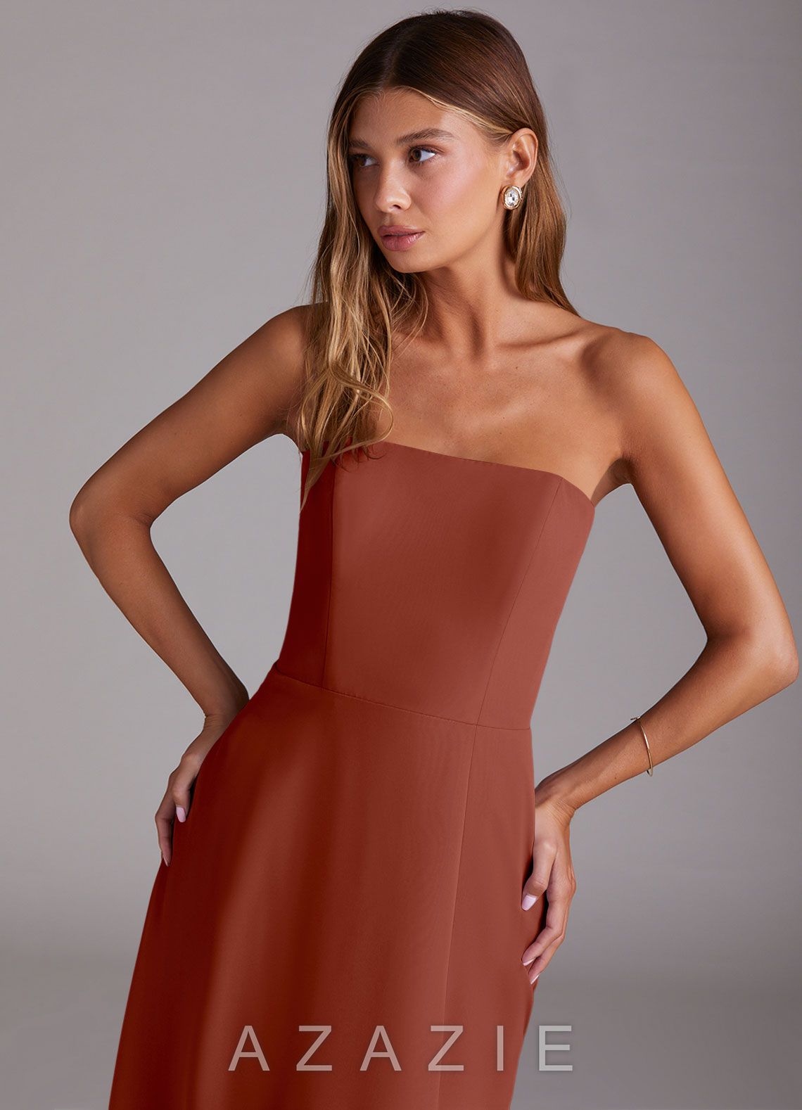 Azazie Wren Auburn A-Line Side Slit Chiffon Convertible Dress auburn