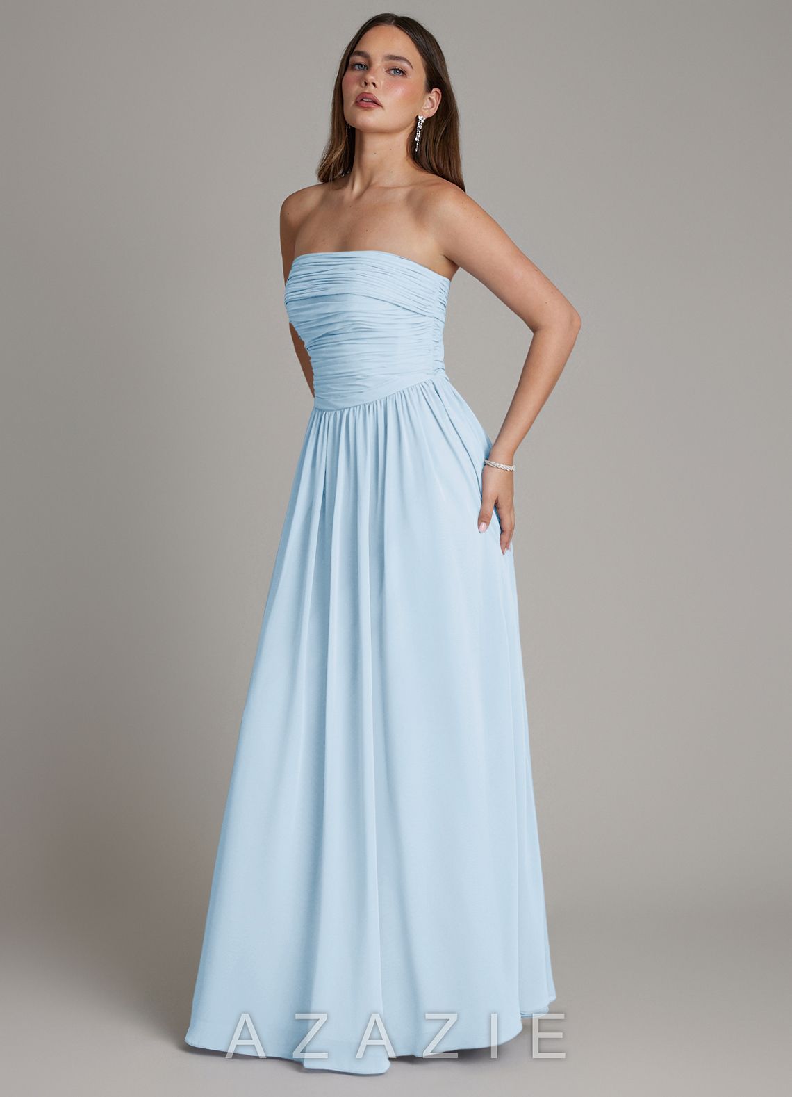 Azazie Andreina Sky Blue A-Line Pleated Chiffon Dress sky_blue