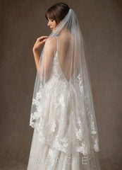 Cora Eileen Lace Floral Applique Fingertip Veil  diamond_white
