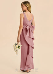 Azazie Emi Junior Dusty Rose Sheath Bow Stretch Satin Dress dusty_rose