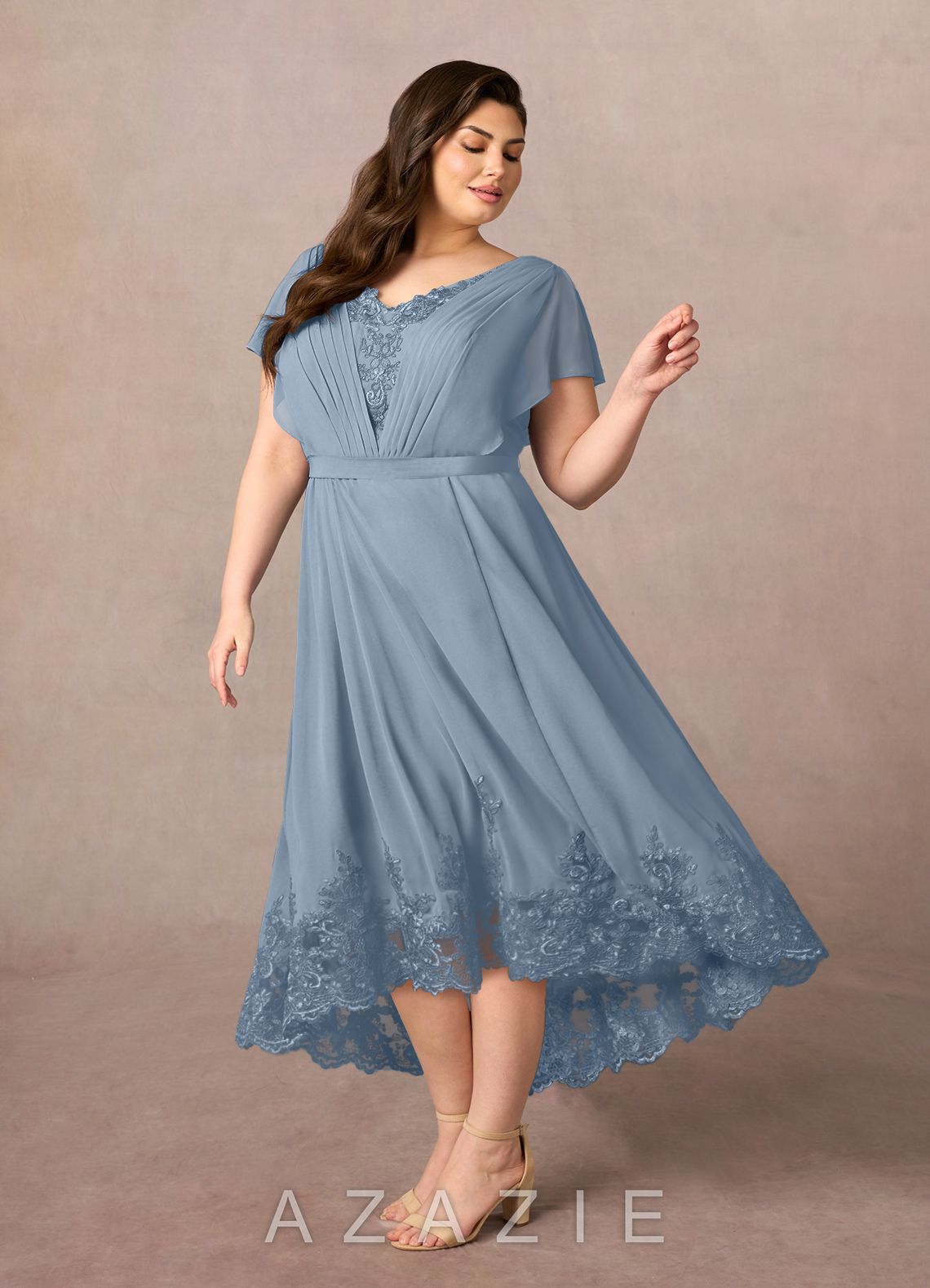 Azazie Palana Dusty Blue A-Line Lace Chiffon Dress dusty_blue