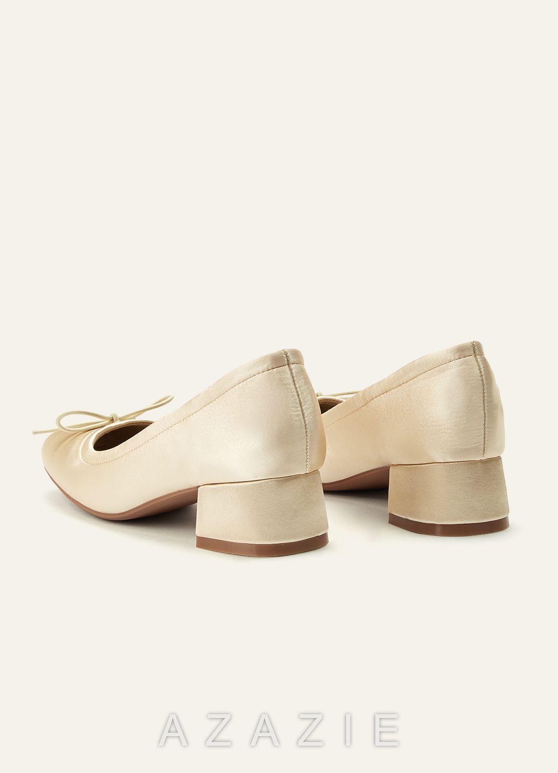 Ballet-Inspired Satin Mary Jane Heels with Detachable Ribbon & Chunky Block Heel  champagne