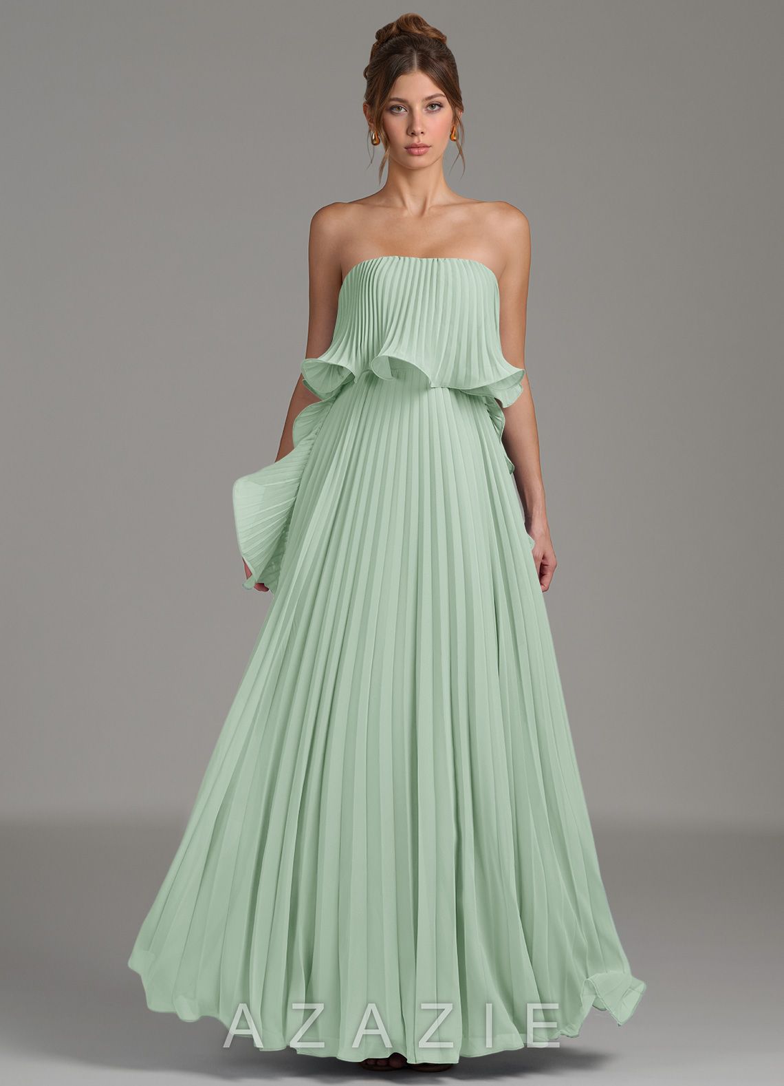 Azazie Alexia Agave A-Line Ruched Chiffon Dress agave
