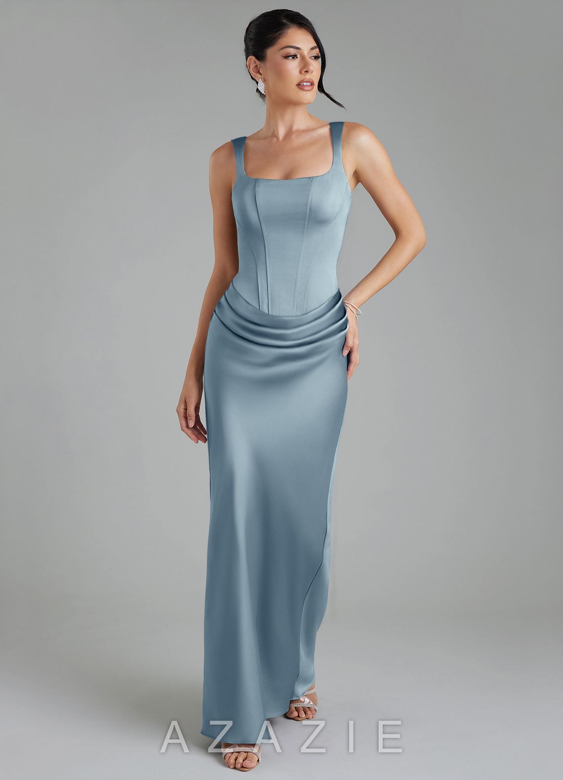 Azazie Etta Dusty Blue Mermaid Corset Stretch Satin Dress dusty_blue