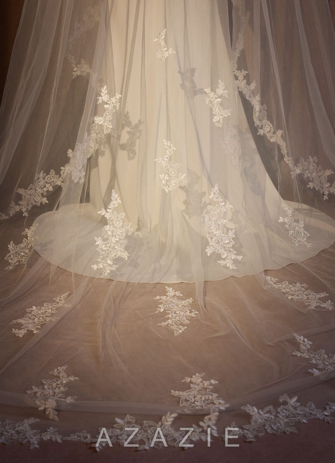 Timeless Floral Grace Lace Cathedral Veil  ivory