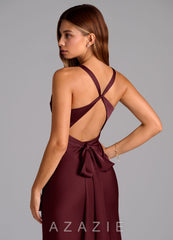 Azazie Hati Cabernet Mermaid Stretch Satin Dress cabernet
