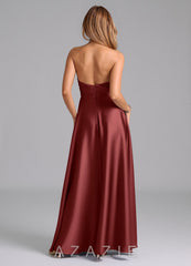 Azazie Tessie Terracotta A-Line Pleated Stretch Satin Dress terracotta